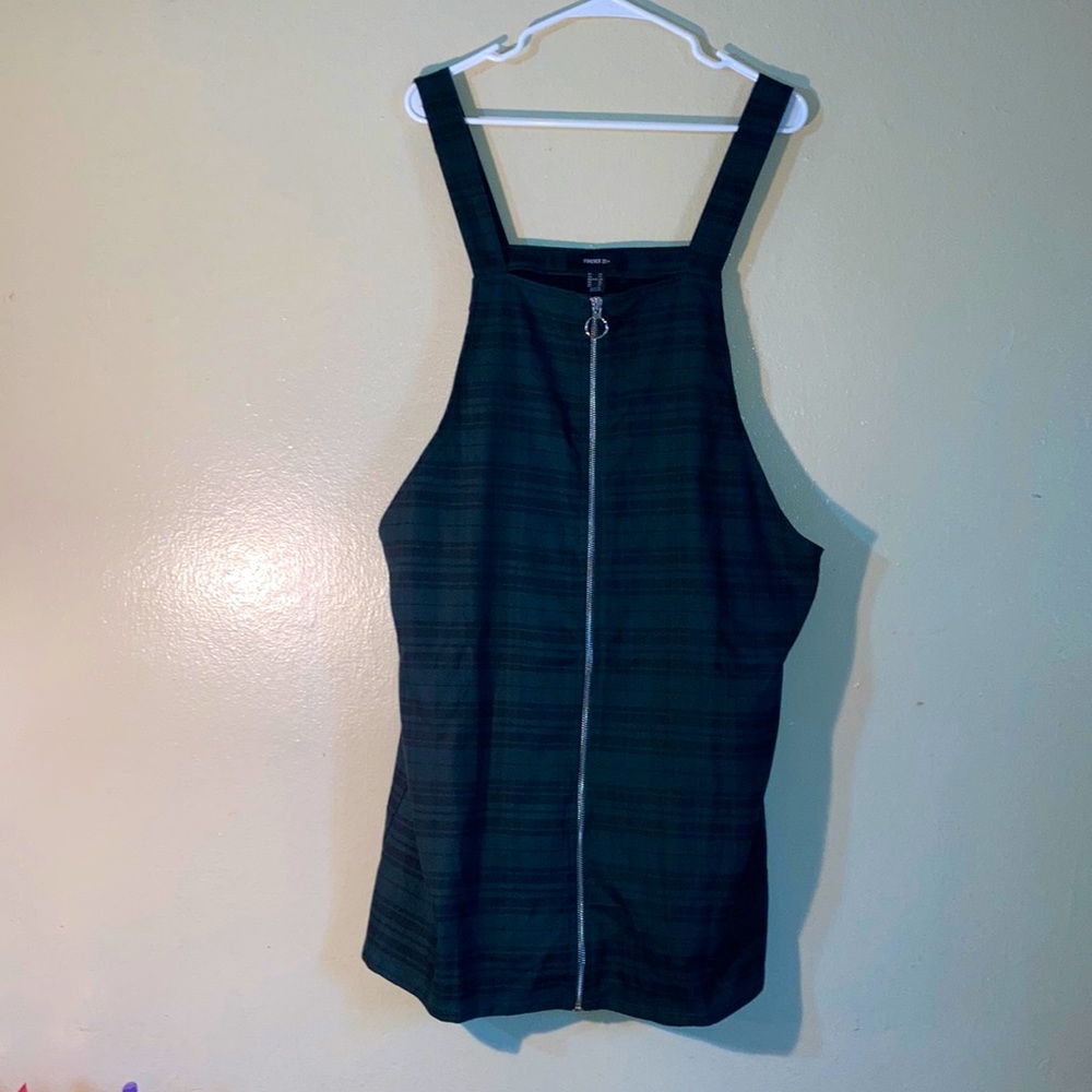 Forever 21 flannel zipper tank top dress women size 2X forest green & black